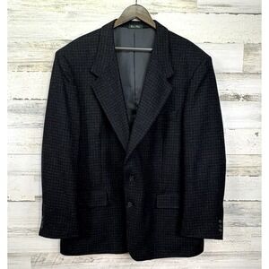 Hunting Horn J Riggings Dark Gray Plaid Wool Cashmere 2 Button Sport Coat Sz 46R